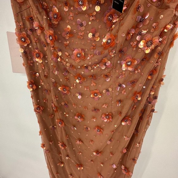 BHLDN Adrianna Papell Floral Beaded Maxi Off Shoulder in Toffee NWT US size 8 - Picture 4 of 9